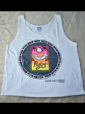 Vintage Flojos Cabo San Lucas Mexico Neon Graphic Tank Top 100% Cotton XL